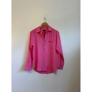 NWT Line The Label Zosia Hot Pink Cotton Gauze Button Down Shirt | Size XS